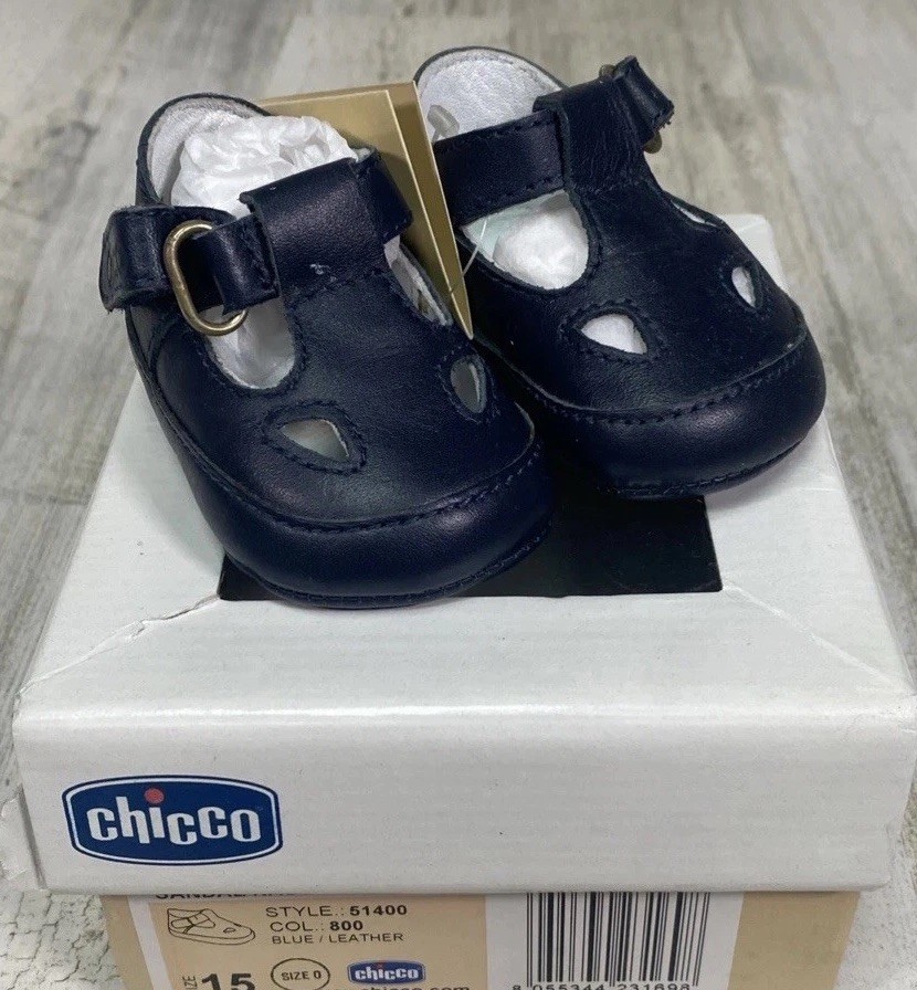 Chicco Blue Leather Sandal Infant Baby Size EUR 15 US 0 New With Box