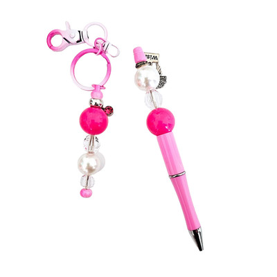 Pink Pearl Bubble Bead Pen & Keychain Set, Angel Wish Silver Charm,  Gift Ideas
