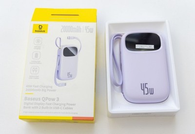 Baseus Powerbank 45W 20000mAh PD3.0 QC4.0 2x USB-C Kabel integriert iPhone