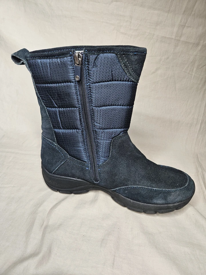 Lands End Snow Outdoor Boots Womens 8.5 Navy Blue Suede Fleece Lined Mid Calf - Image 3 of 4