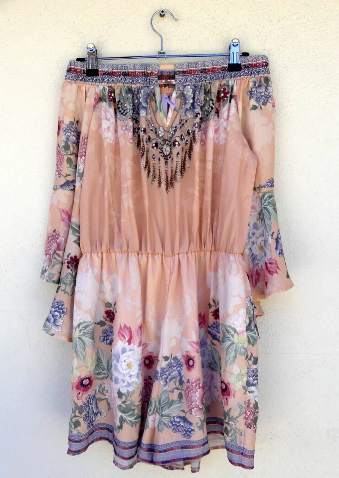 SPICYSUGAR Peach Embellished PLAYSUIT Size Aus 10 Romper Floral Resort Beach - image 2 of 4