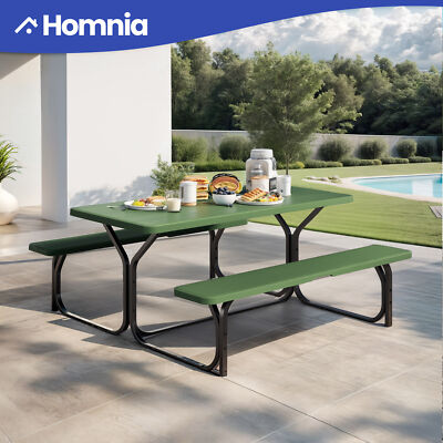 4.5 ft Patio Picnic Table with Chair Bench Set Outdoor Camping Resin Table Top