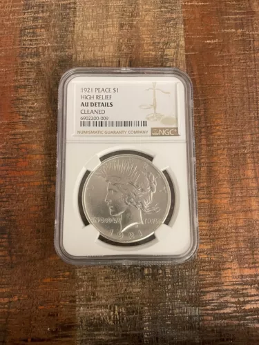 1921 $1 US Silver Peace Dollar ~ High Relief ~ NGC AU Details-Cleaned ~ KEY DATE