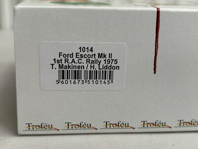 Miniature 1/43 Ford Escort RS1800 1975 RAC Rally - Équipage Makinen & Liddon #1 - Trofeu TR1014 - Neuf