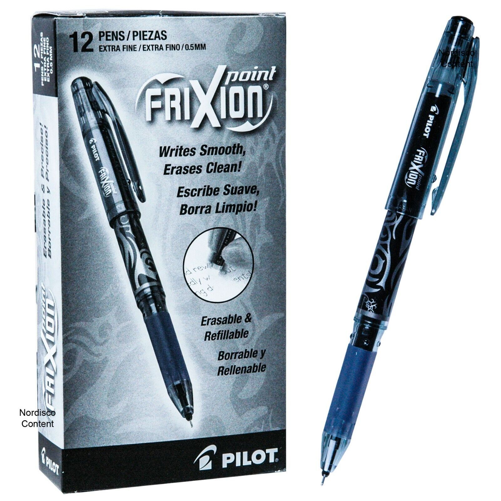 Pilot FriXion Point Erasable Gel Pen Stick Extra-Fine 0.5 mm Black Ink Black Barrel