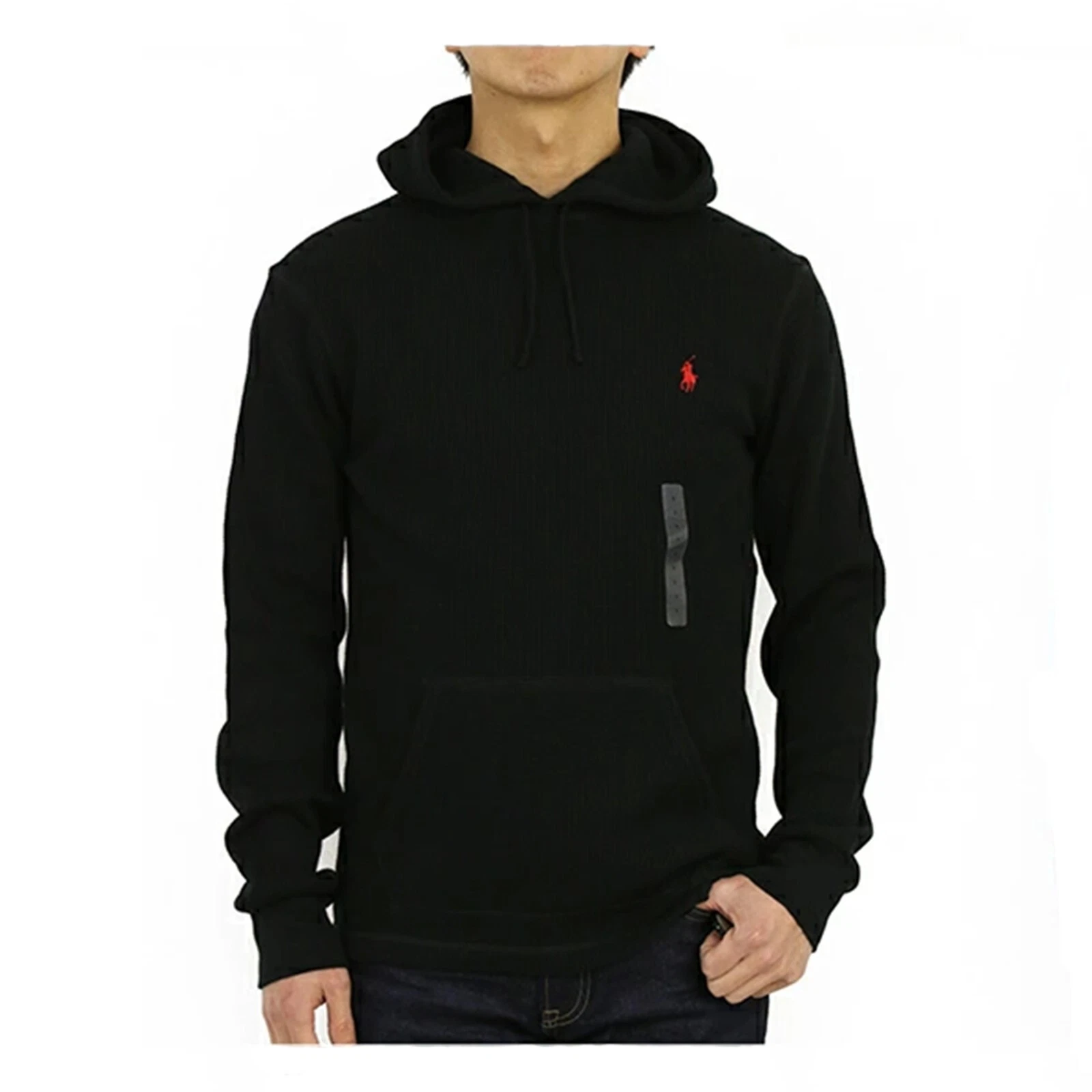 Polo Ralph Lauren Pullover Thermal Waffle Hooded Hoodie Sweatshirt - Black (Red)