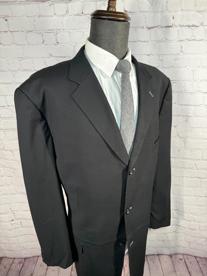 Mens Black 3 Button BIG & TALL Super Soft 2 Piece Suit 52R Jacket 48x30 Pant - Image 4 of 4