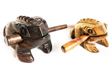 Wooden Guiro Frog Percussion Instrument 5.5" and 4" Set of 2