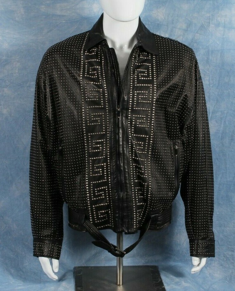 GIANNI VERSACE Leather Jacket Black Studded with zip size IT