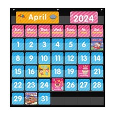 Large 44 Pockets Calendar Pocket Chart for Classroom with 85 Cards, Size:25  ...