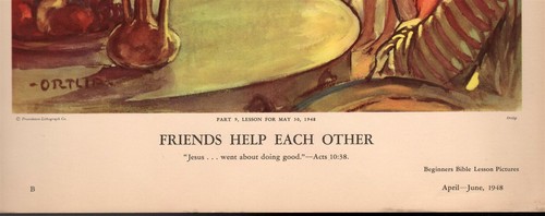 Jesus "Friends Help Each Other" Art Prints May 30, 1948 Artist Ortlip - Picture 2 of 2
