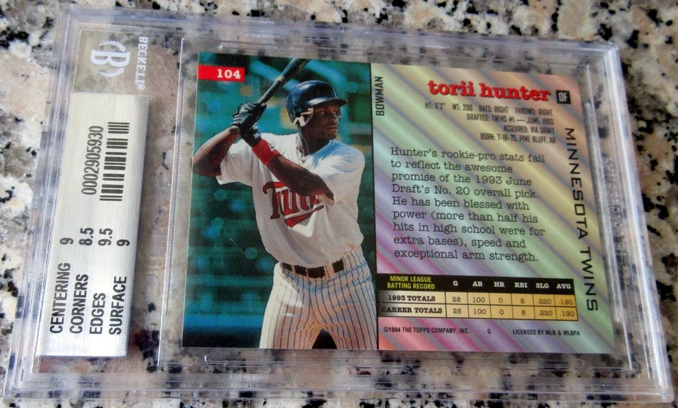 TORII HUNTER 1994 Bowman #1 Draft Rookie Card RC BGS 9 9.5 Twins Angels 353 HRs - Image 2 of 3
