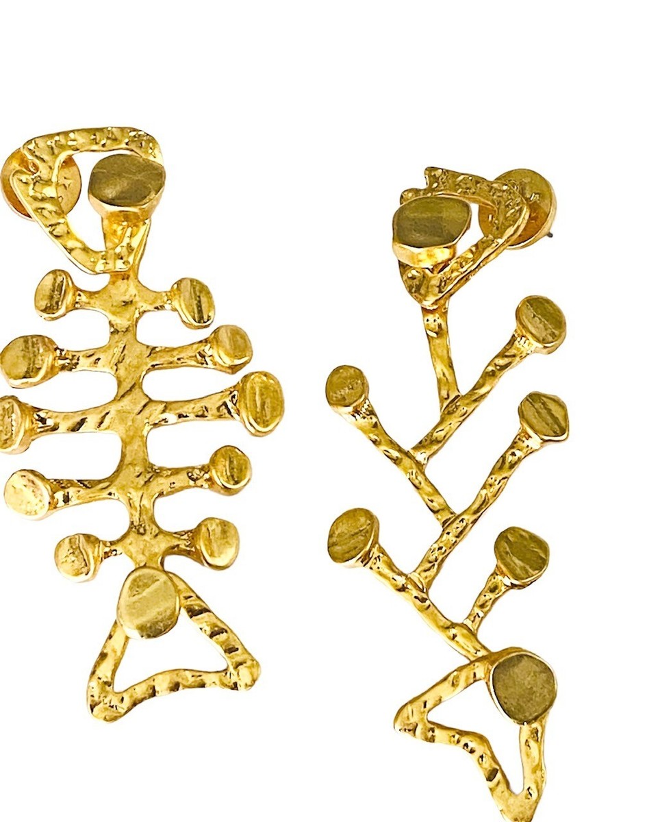 Auth Tory Burch BRUTALIST Mismatched Fish Statement Earrings