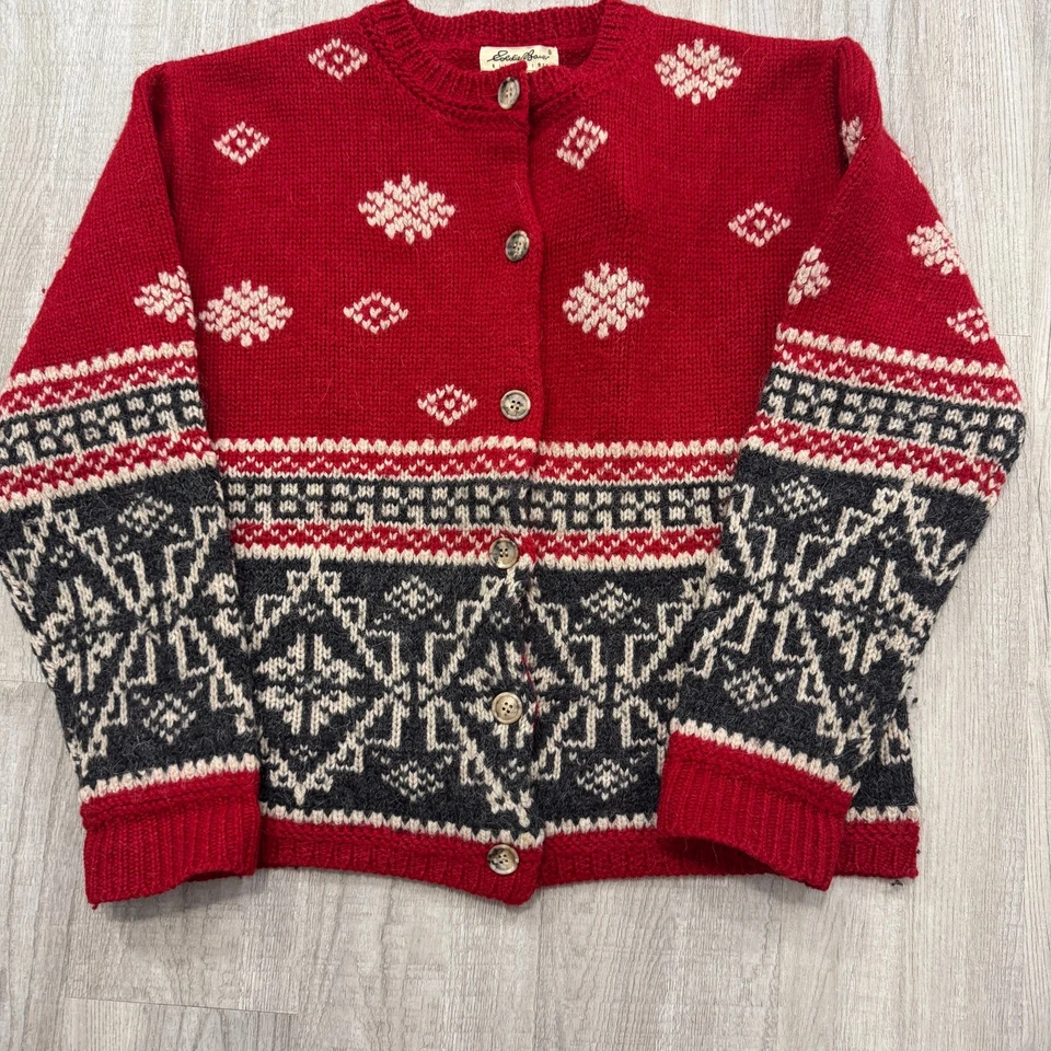 Cárdigan suéter vintage Eddie Bauer para mujer pequeño Fair Isle lana nórdica alpaca Foto 2 de 4
