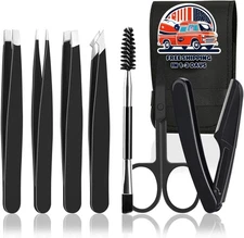 Kit De 7 Para Depilar Cejas Pinzas De Precisión Tijeras Navaja Y Cepillo Para Ce