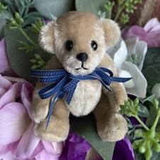 Miniature 4  Jtd Artist Fur Teddy Bear Blue Ribbon Big Eyes