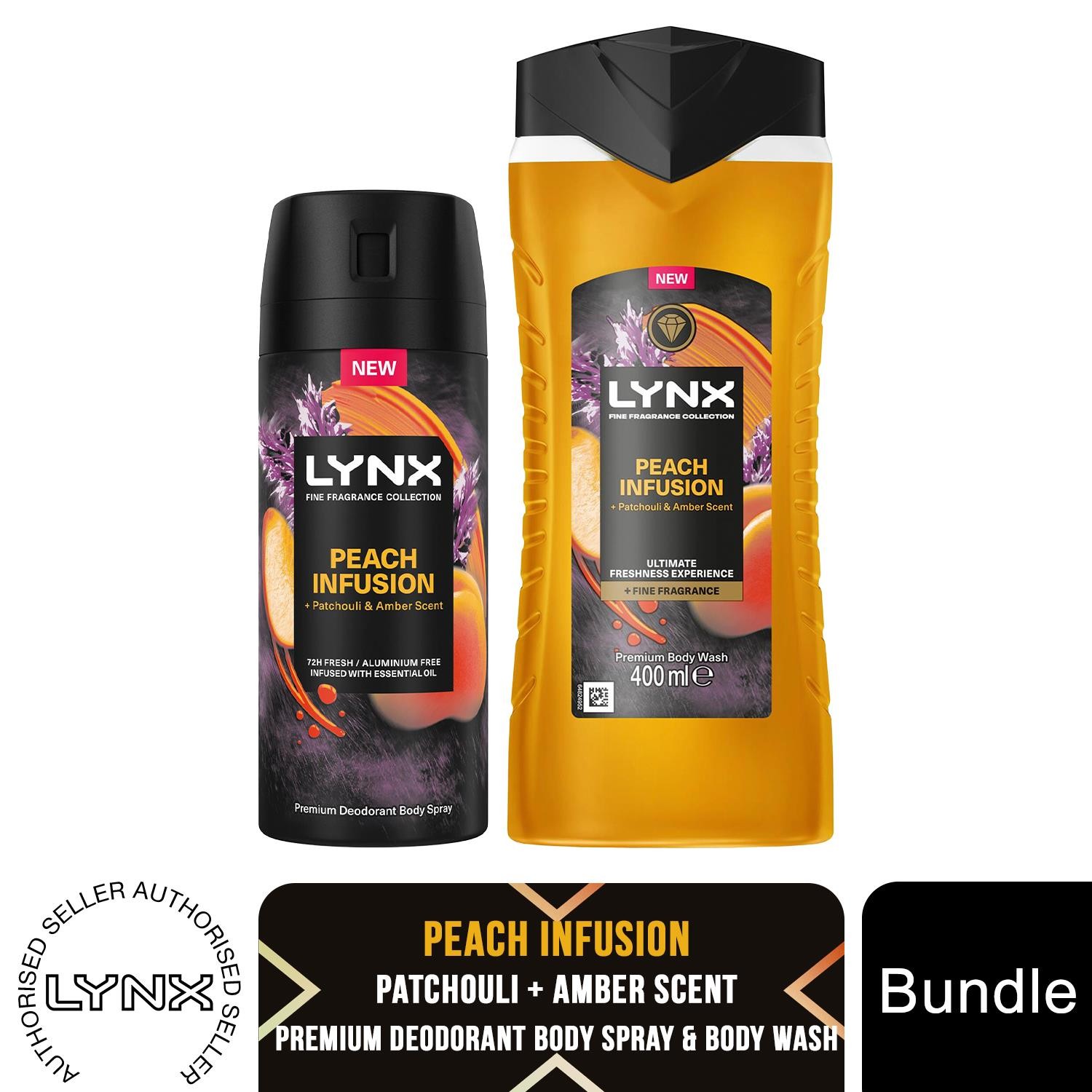 Lynx Fine Fragrance Peach Infusion Bundle Body Spray and Body Wash for Men