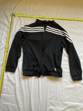 Adidas Track Jacket Youth Boys Black /white Full Front Zip Up Sz Medium 10/12