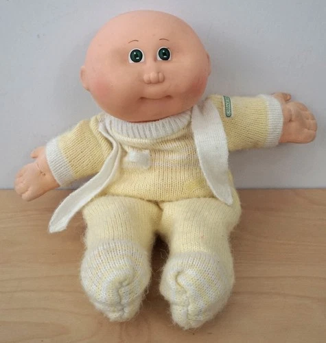 1982 Vtg Cabbage Patch Baby Doll Caleco Green Eyes Yellow Outfit 13"