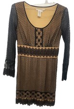 Vintage Max Studio Black Lace Whimsigoth Midi Dress with Beige lining.Size M