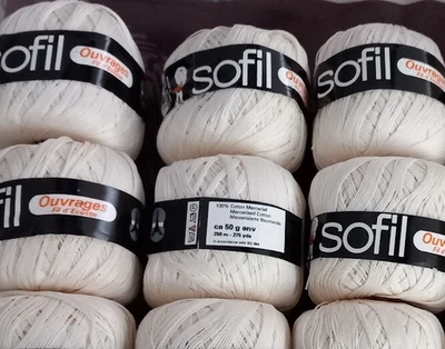 Lot de 11 pelotes vintages de coton SOFIL Tourcoing blanc cassé neuves - Photo 1/2