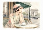 Tableau création originale - Art Déco sur papier aquarelle A3 - Paris Romantique