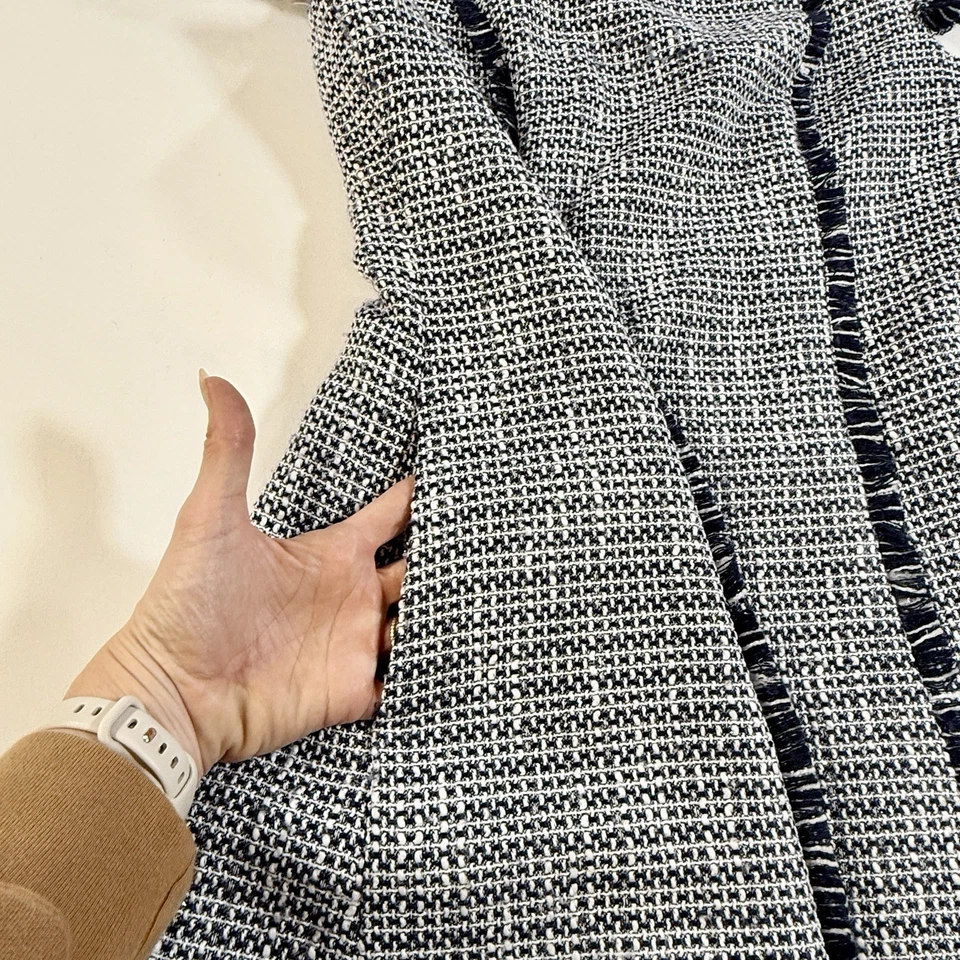 Eliza J Tweed Fringe Trim Dress Navy White Cap Sleeve A-Line Women’s 10 - Image 3 of 4