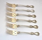 6 Rare Towle OLD COLONIAL Pierced Gold Wash Old Style Salad Forks - 228g