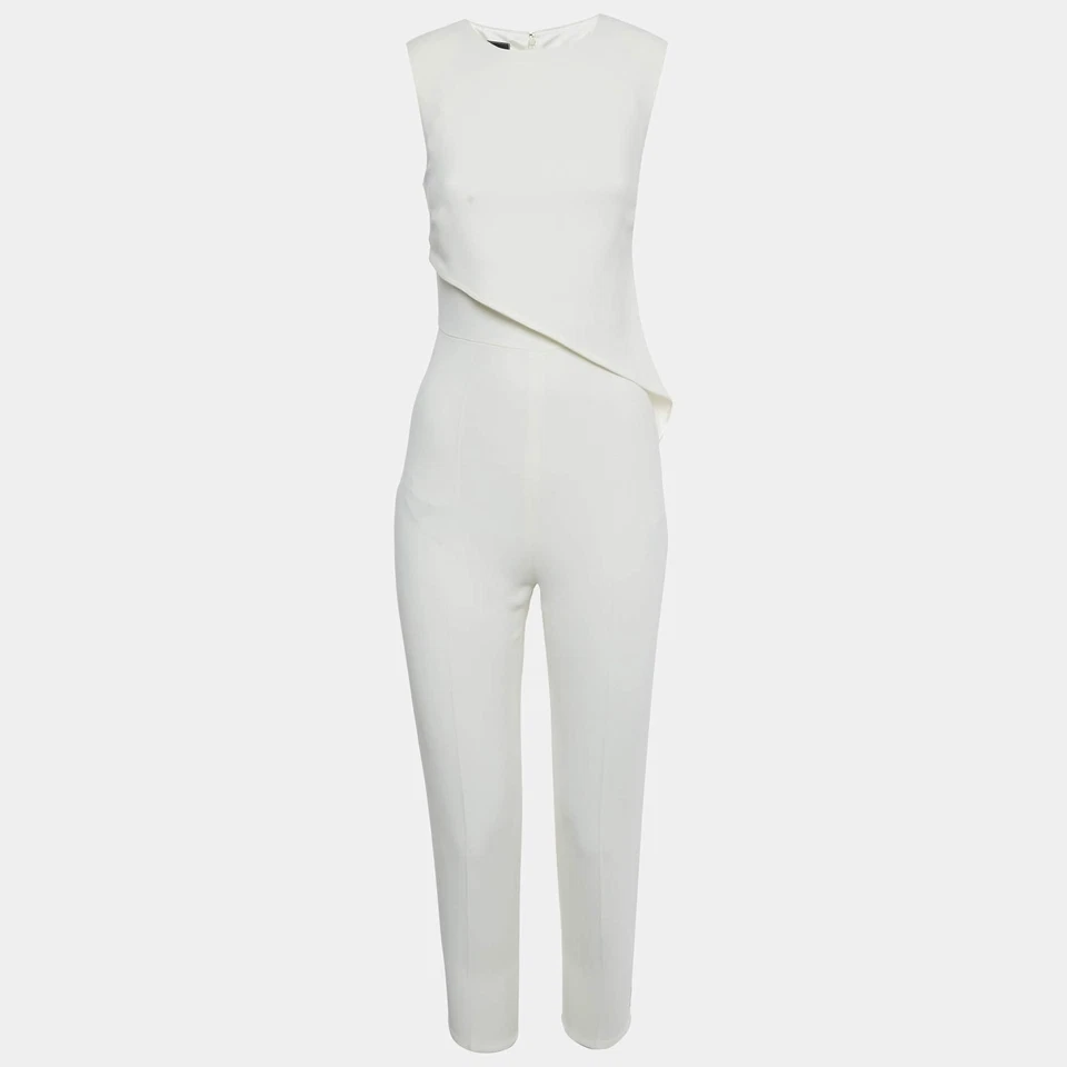 Elisabetta Franchi Off White Crepe Asymmetric Belted Jumpsuit S