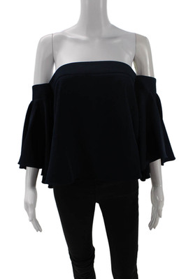 Milly Womens Square Neck Off Shoulder Ruffle Sleeve Blouse Top Navy Blue Size 0
