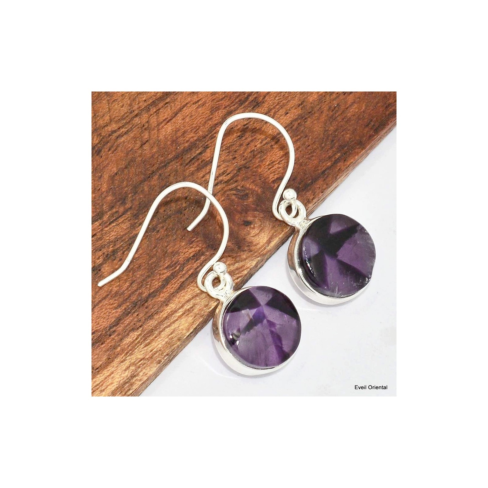 Boucles d'oreilles rondes Améthyste trapiche KC98.1, bijou en pierre naturelle pour femme