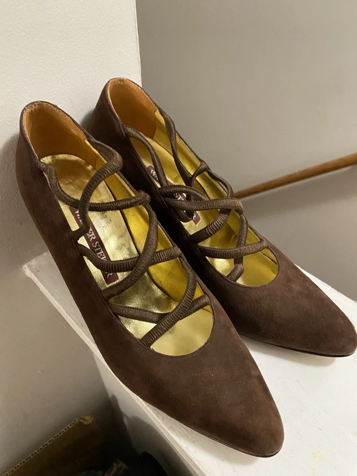 Bombas Walter Steiger marrom camurça italiana salto 10B 3,5 - Imagem 2 de 4