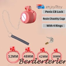 New Sissy Pink Chastity Cage CB Lock with Chain with 4 Rings Chastity Device
