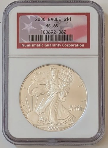 2000 AMERICAN EAGLE $1 NGC MS69 FLAG BANNER 1 OUNCE SILVER COIN SKU 100692-062