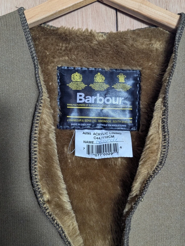 Barbour A295 Pile Lining Waistcoat Brown Size 36 in Chest Liner Vintage, photo 3 of 4