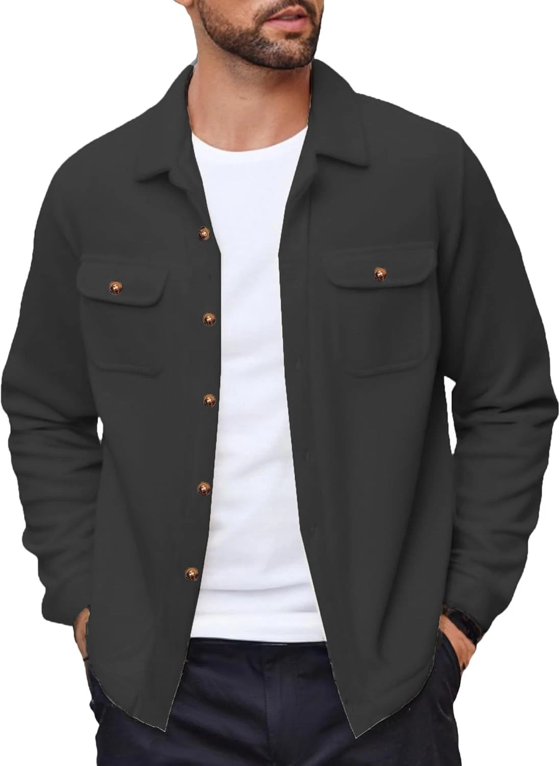 Coofandy Jacket Modern Solid Mens Polar Fleece Shacket Long Sleeve Casual Button