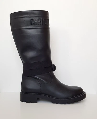 CHRISTIAN DIOR D Major Bottes en cuir noir avec logo en relief UK6,5