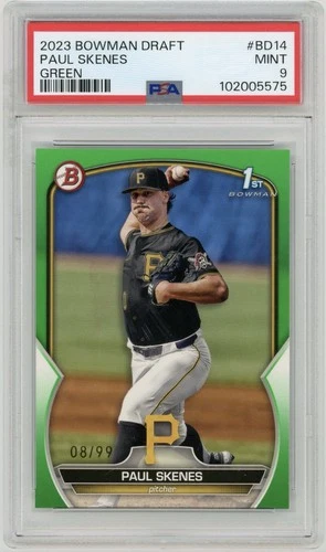 Pirates PAUL SKENES 2023 1st Bowman Draft Green Parallel SP #’d 08/99 PSA 9 Mint