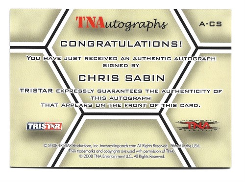 Chris Sabin AUTOGRAPH 2008 TRISTAR TNA Wrestling Impact! #A-CS AUTO WWE NXT AEW - Picture 2 of 2
