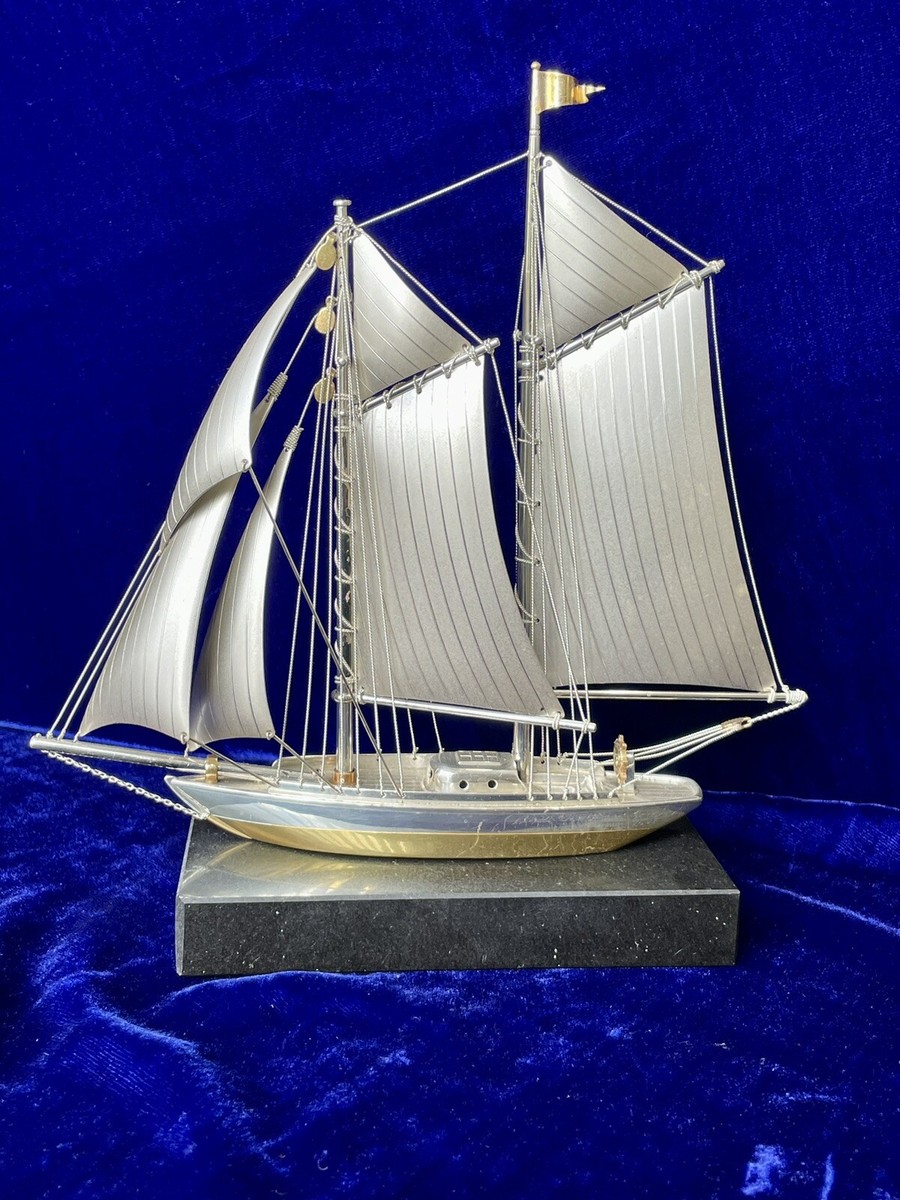 Figurine Silver Antique Yacht Model Nautical Sail Ship