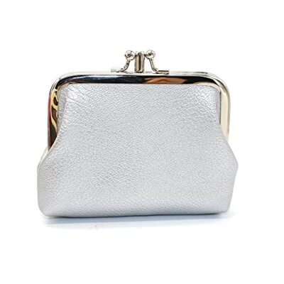 Double Layer Leather Coin Purse Kiss Lock Change Wallet Key Bag Card Holder 