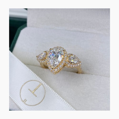 Pear Lab-Created Diamond 3 Stone Engagement Ring 14K Gold 3.11 Ct E-F/VS1 - Picture 3 of 12