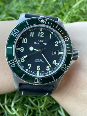 GLYCINE COMBAT SUB 20 ATM GREEN BEZEL 3863.3 AUTOMATIC GL224 MENS