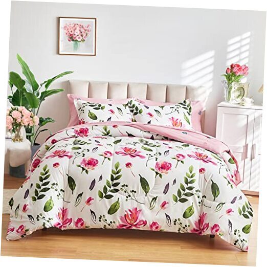 Floral Comforter Sheet Set 7 Pieces Bed in a King-7 Pieces Red Flower on White