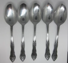 Stanley Roberts Rogers Dream Rose 10 Flowers 5 Oval Soup Spoons Lot Flatware