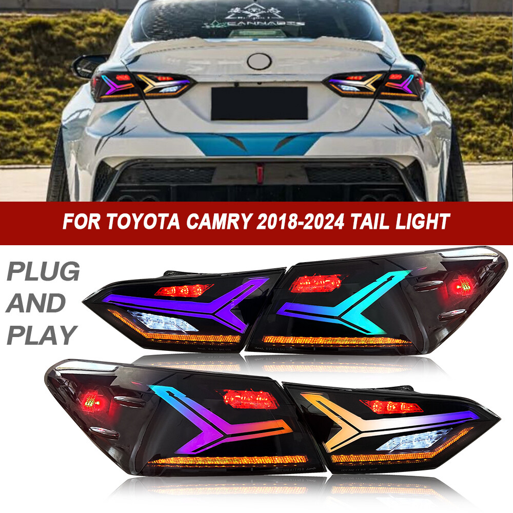 RGB LED Tail Light For Toyota Camry SE/LE/TRD/XSE/XLE 2018-2024 Rear Lamps Black
