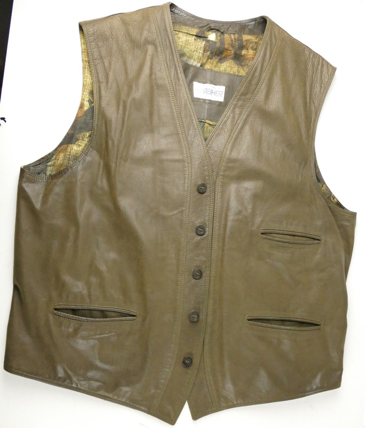 FILA Giubbotto airone pelle liscia oliva scuro indossato leggermente patinato tg.58 RT 1748