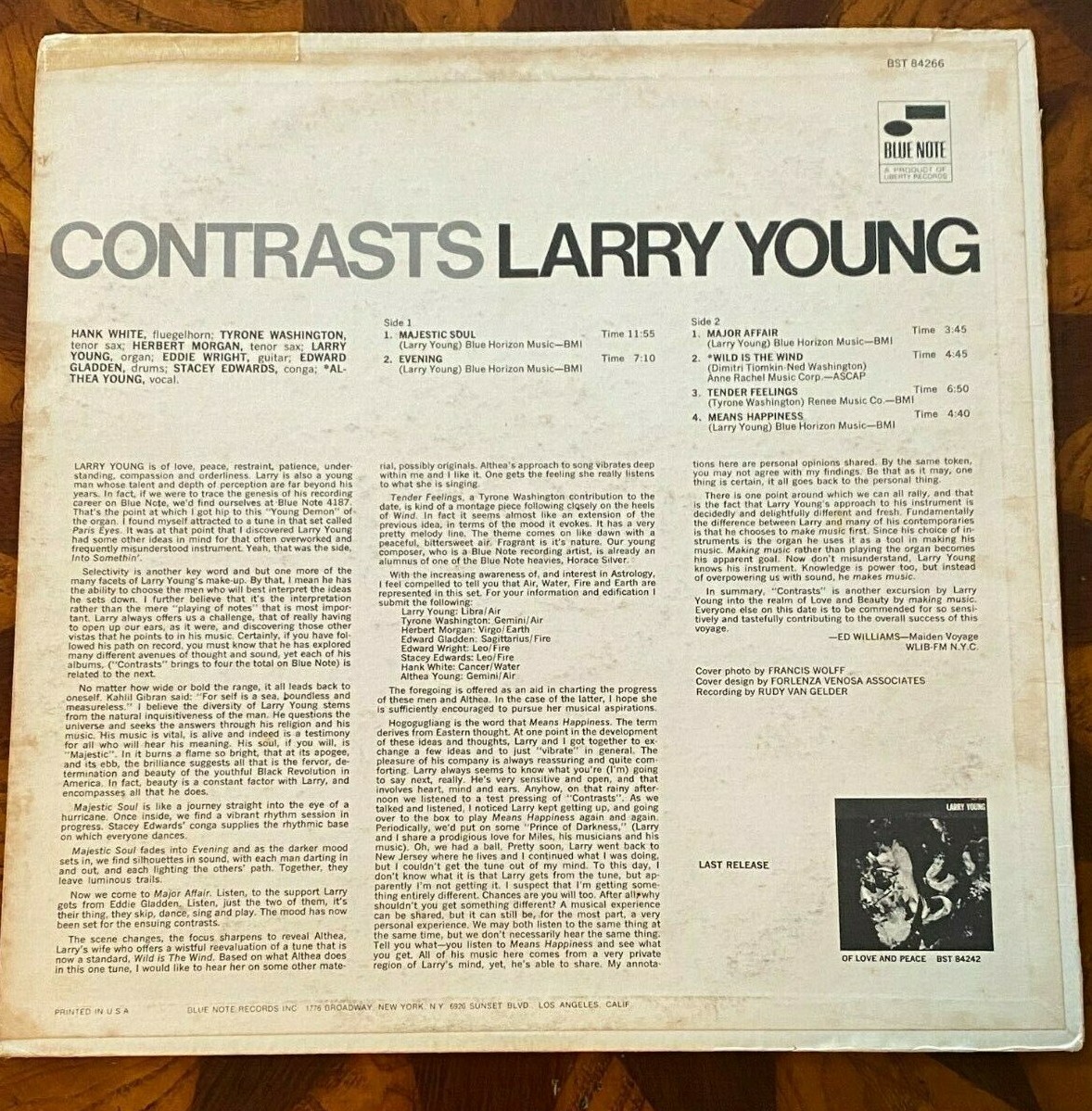 LARRY YOUNG - Contrasts ~ BLUE NOTE 84266 {Original} w/Tyrone