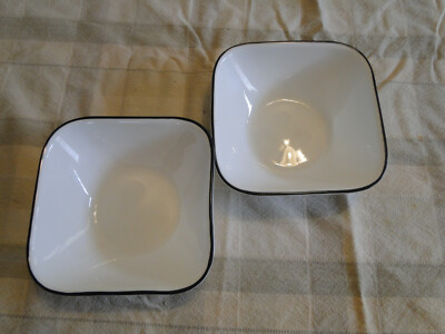 Set of 2 Corning Corelle SIMPLE LINES & OTHERS Pattern Square Soup Bowls
