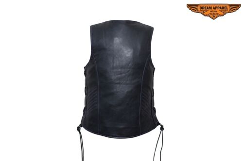 Premium Black Women's Leather Motorcycle rider Vest Purple Stitching Waistcoat - Picture 3 of 7